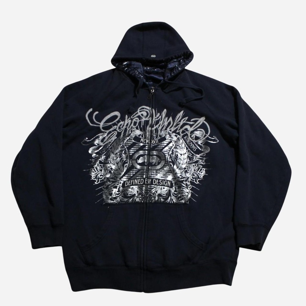 Mens Y2K 2000s Ecko Unltd. Grunge Streetwear Skater Reversible Zip-up Hoodie